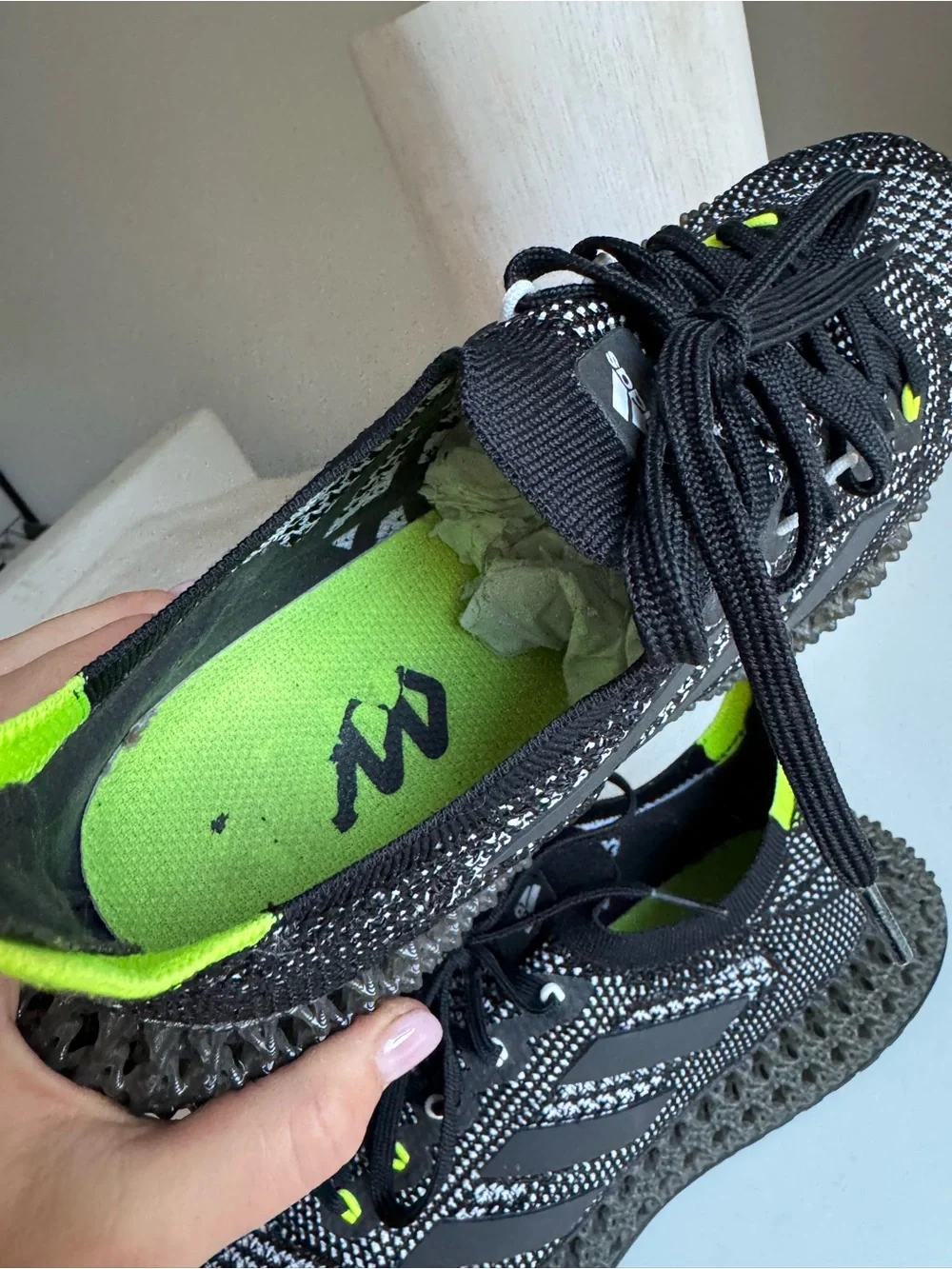 Adidas 4D Primeknit Running Shoes Black White Neon Green Men’s Size 9